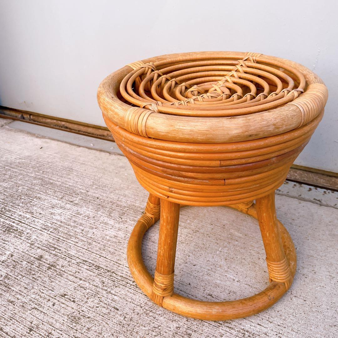 山川ラタン スツール ジャパンヴィンテージ 籐編み 山川譲 ジャパニーズモダン