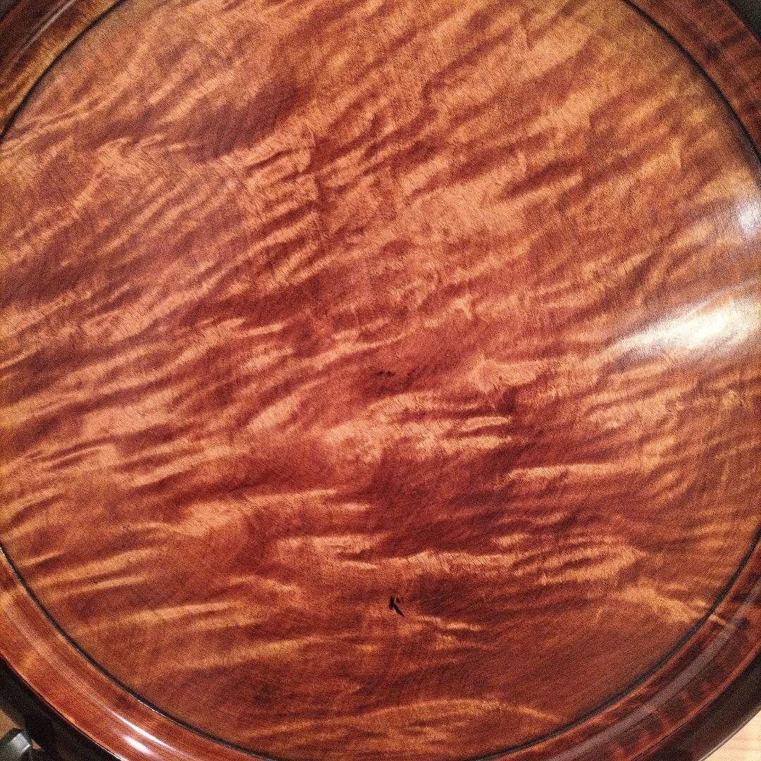 岡山　烏城彫　銘木　素塗り　丸盆