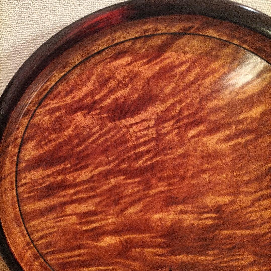 岡山　烏城彫　銘木　素塗り　丸盆