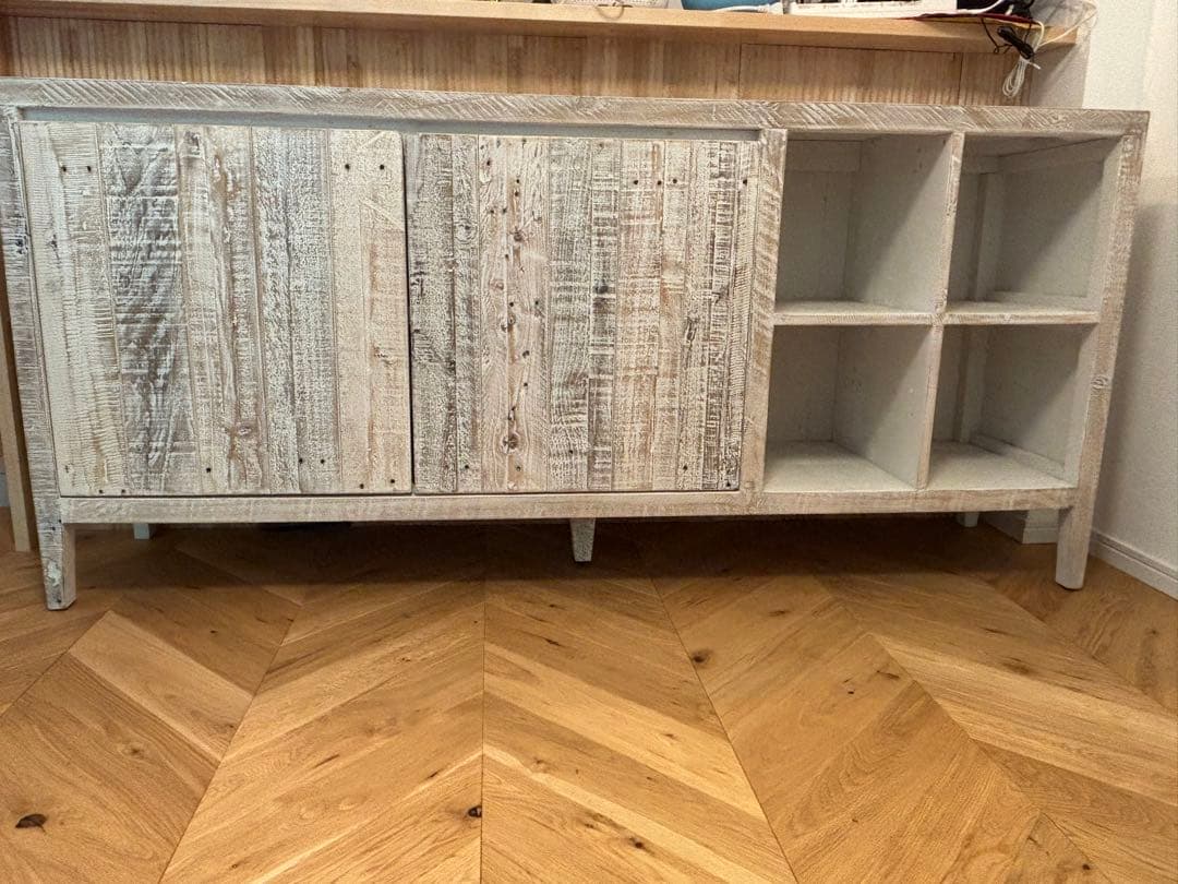 ジャーナルスタンダードファニチャー　ホワイト木製キャビネット オープンシェルフ付