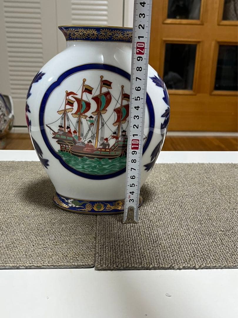 香蘭社 南蛮渡来船 ハイライン 阿蘭陀 オランダ 金彩 花瓶