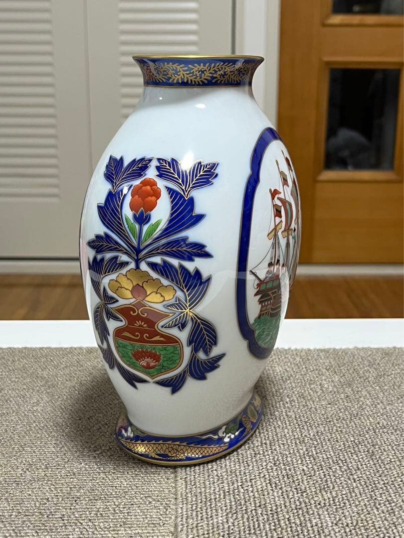 香蘭社 南蛮渡来船 ハイライン 阿蘭陀 オランダ 金彩 花瓶