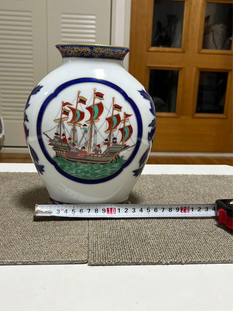 香蘭社 南蛮渡来船 ハイライン 阿蘭陀 オランダ 金彩 花瓶