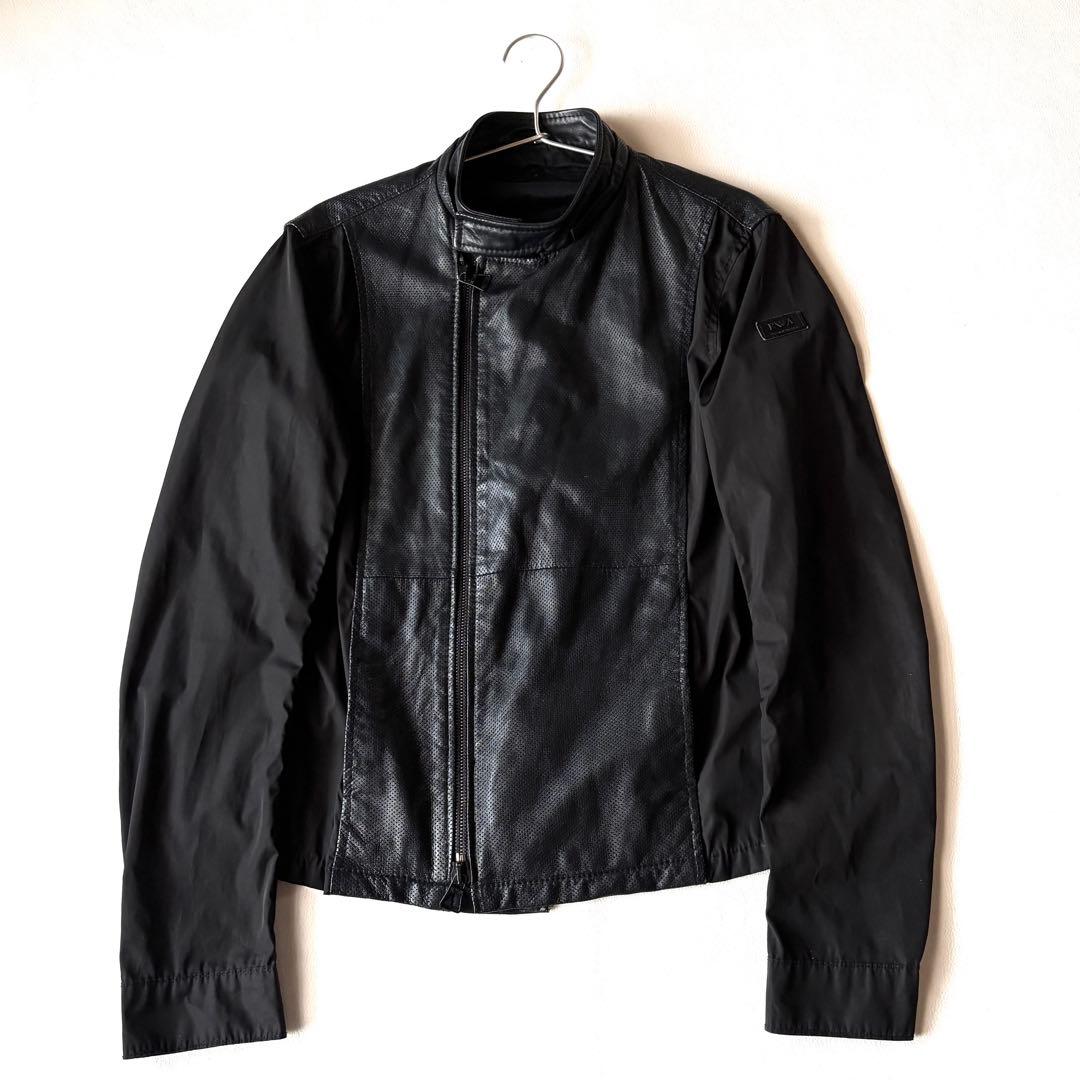 エンポリオアルマーニ　切替　ライダースジャケット　ブルゾン　ラムレザー　ブラック