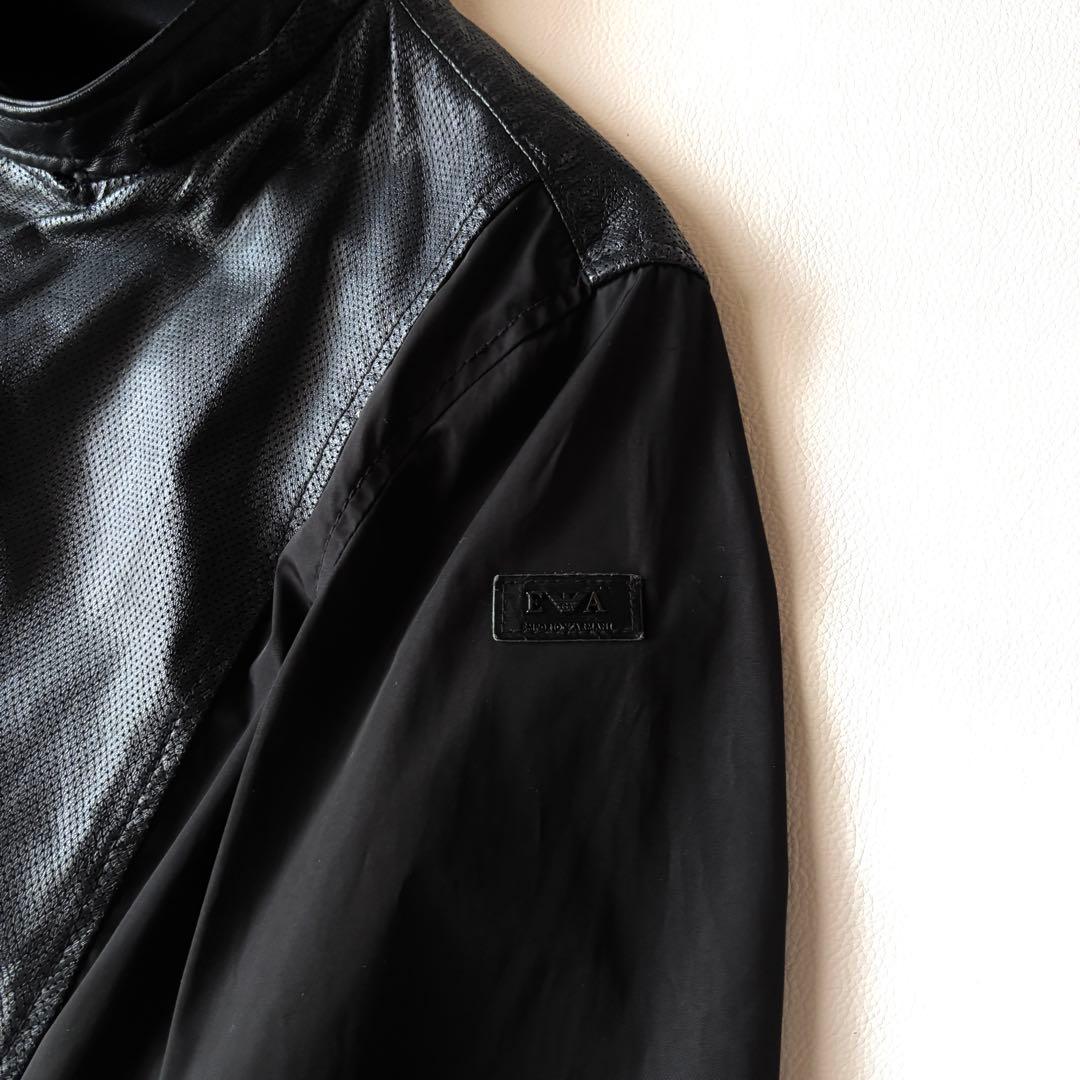エンポリオアルマーニ　切替　ライダースジャケット　ブルゾン　ラムレザー　ブラック