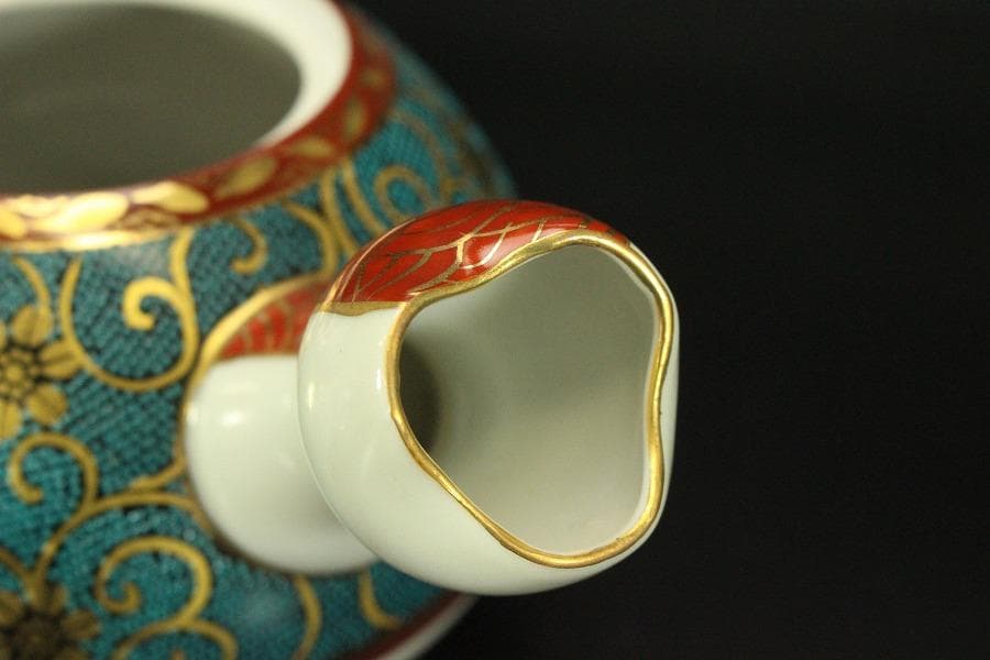 九谷焼 香茶器 急須 蓋碗 金彩 良山作 木箱付(メ1334)