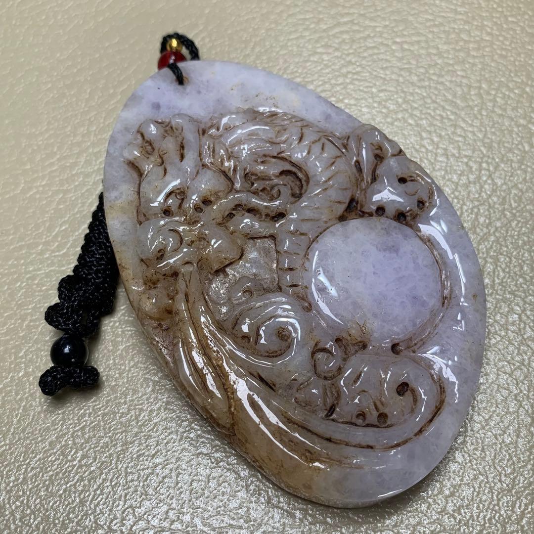旧家蔵出　清国時代物　本物保証品　ヒスイ　翡翠 雲龍呑玉　翡翠本物保証お守り根付