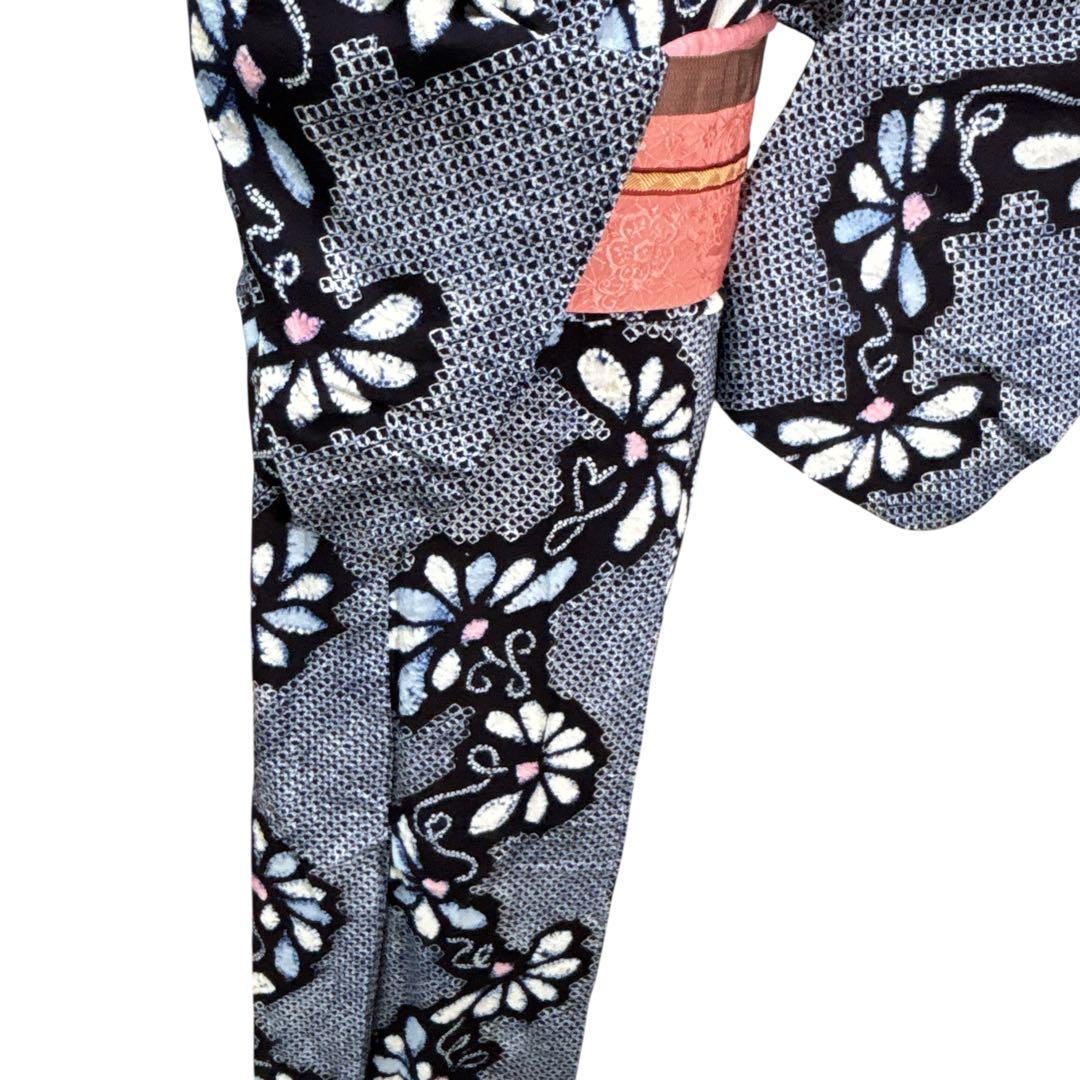 A73有松鳴海絞り 高級浴衣 花 綿　夏着物