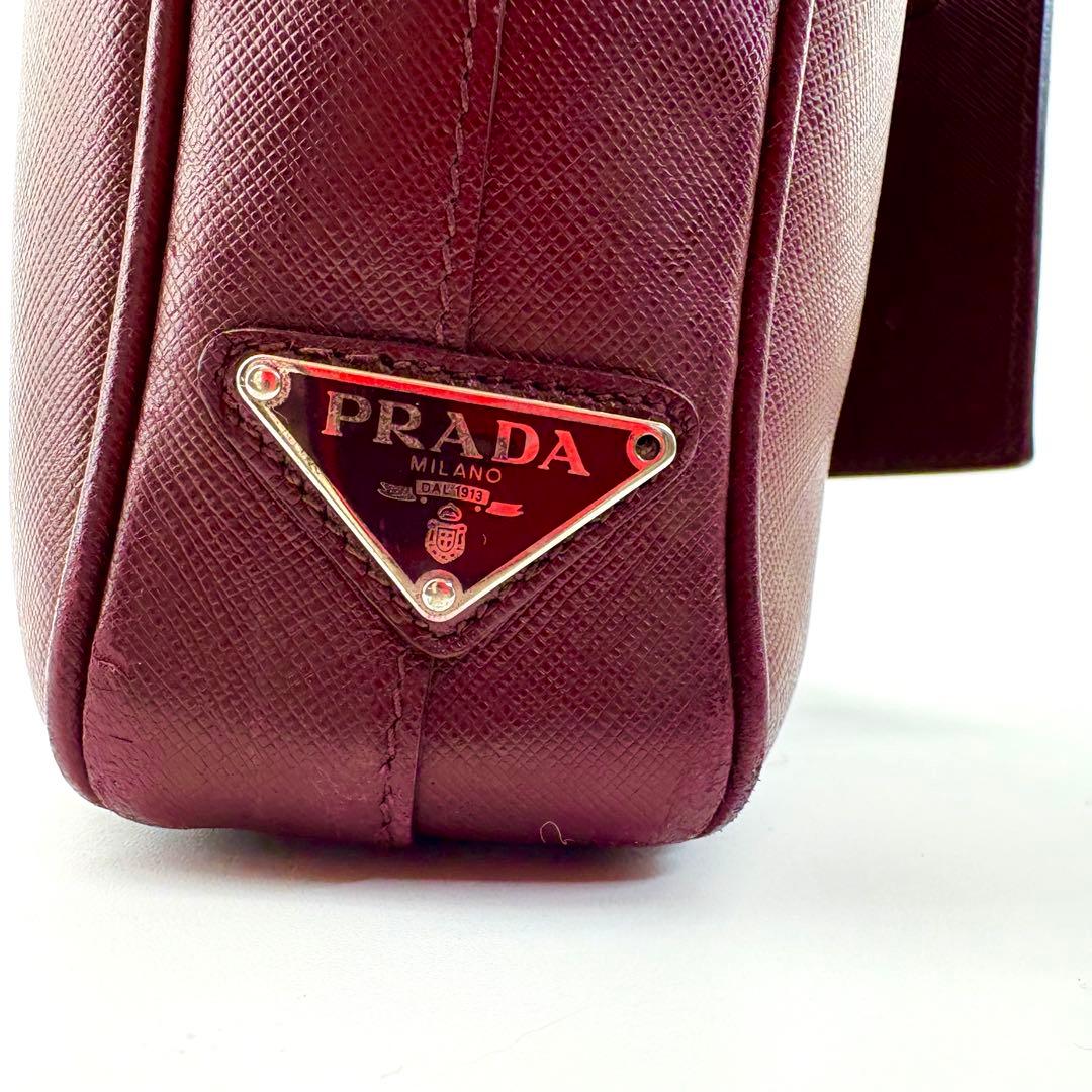 PRADA　ビジネスバック　2way　サフィアーノレザー　三角ロゴ　ボルドー