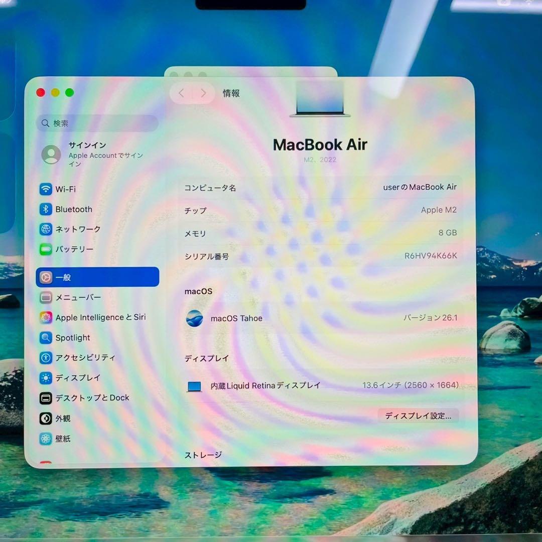 美品 macbook air 2022 M2 8GB 256GB 充放電15回