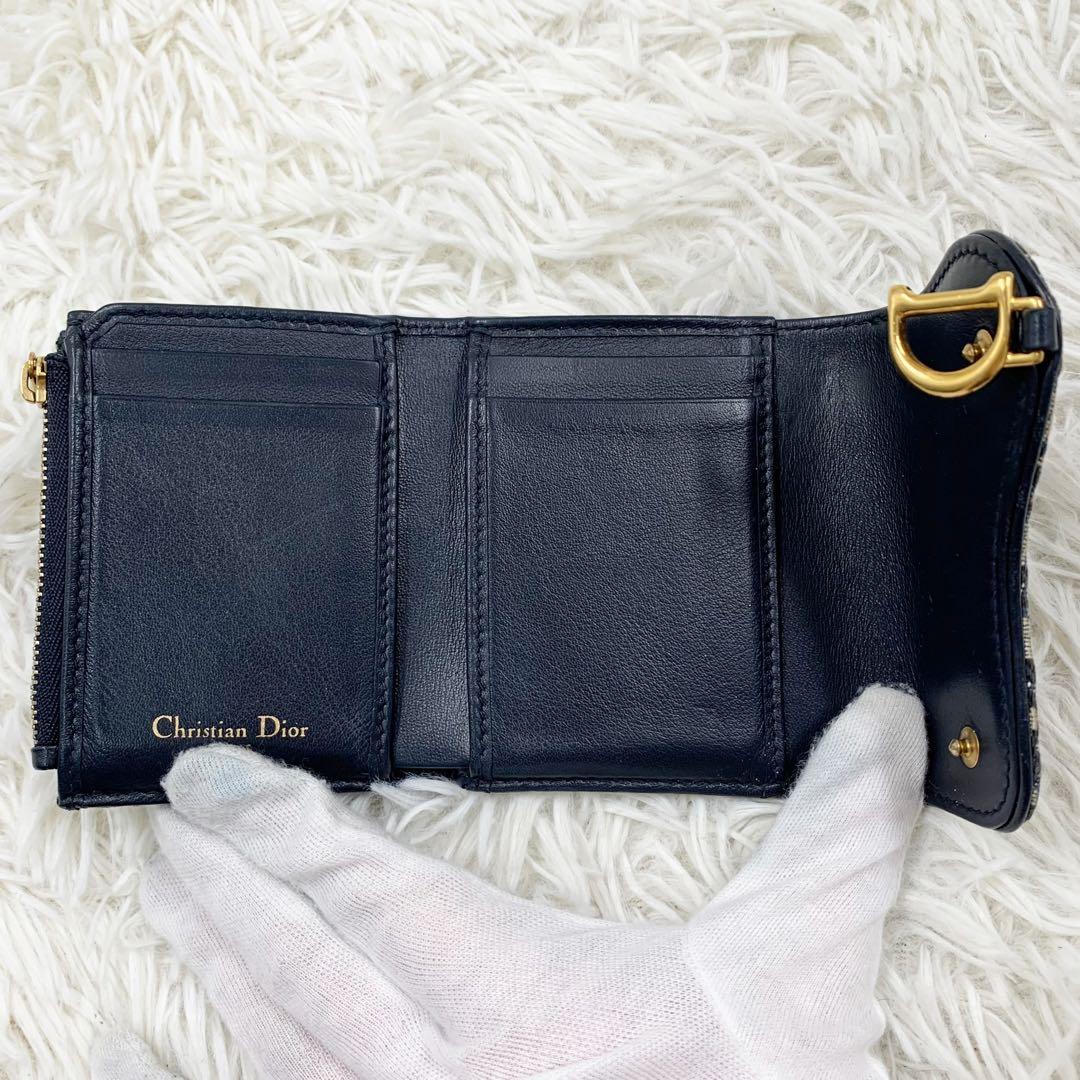 【✨極美品✨】ディオール 三つ折り財布 オブリーク サドル Dロゴ ネイビー