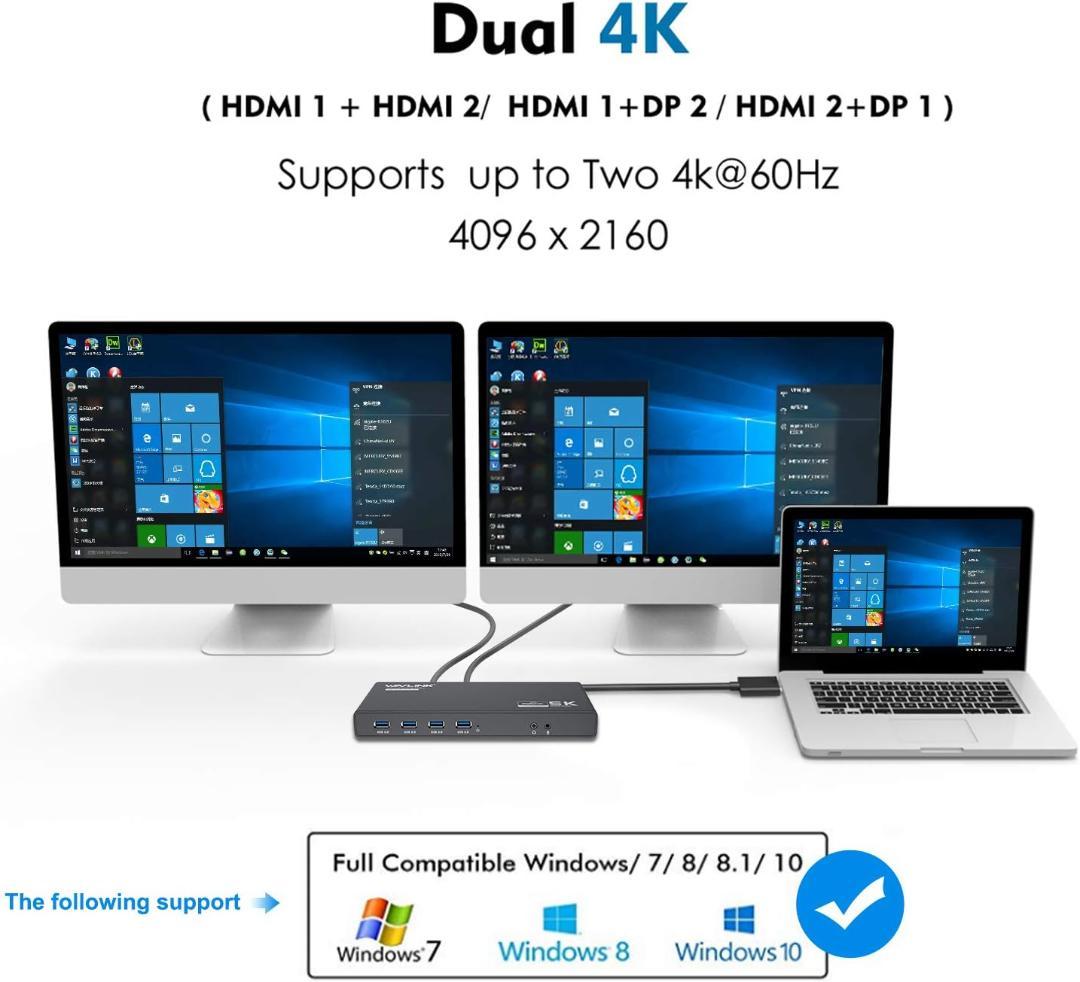 WAVLINK USB C デュアル4Kドック 5K 65WノートPC充電対応