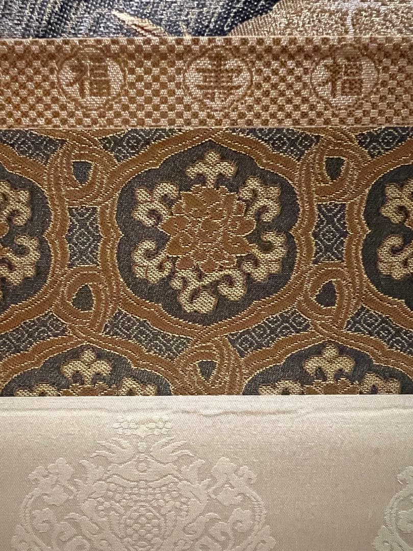 西陣織「吉祥十全図」織物 細密刺繍 七福神 富士 日本画 掛軸 掛け軸 茶掛