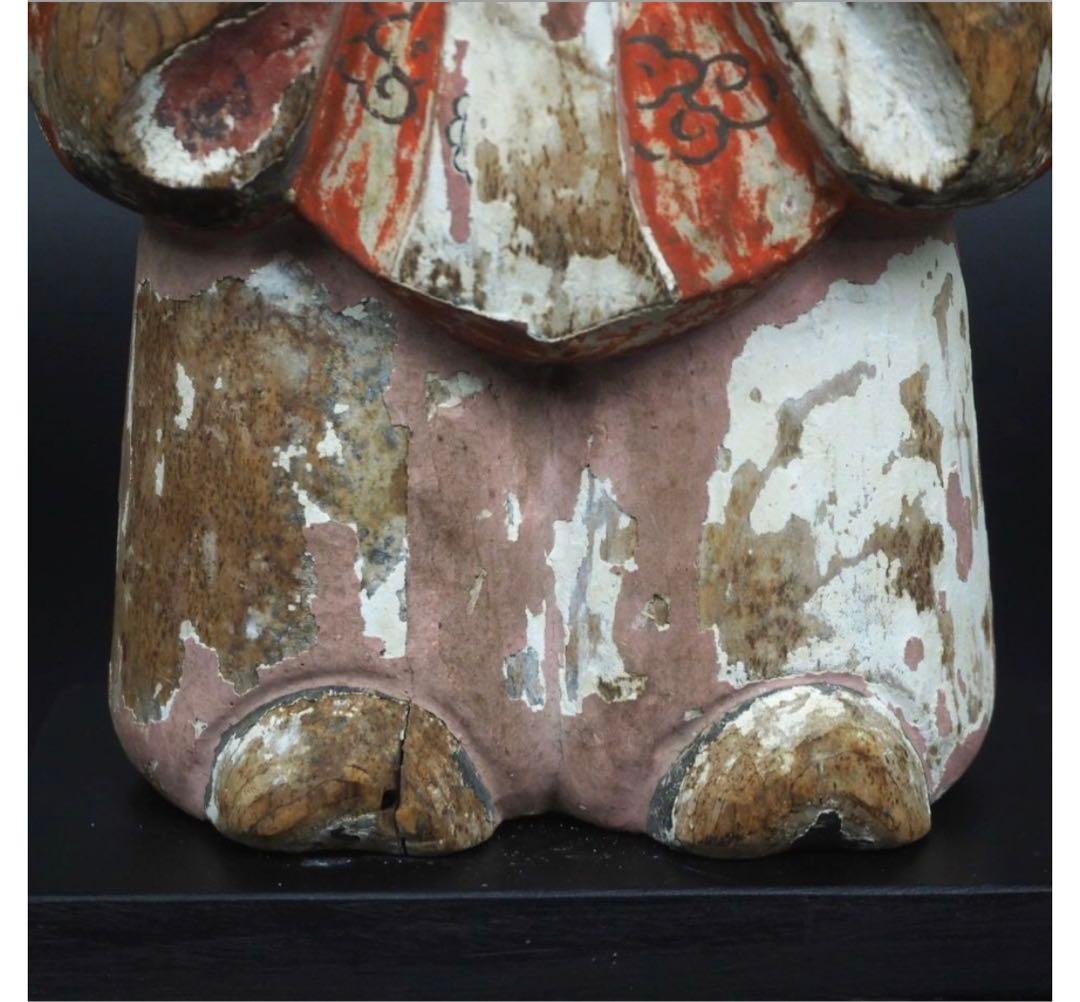 送料無料　鎌倉～室町時代　木彫り 木彫立像 古仏　仏像　総高42.3ｃｍ