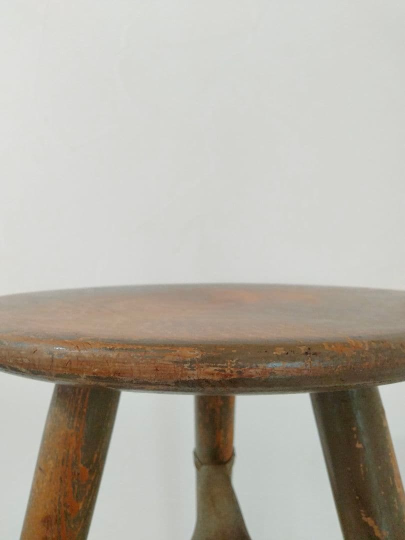 ★　【珍品】木製　丸椅子　金属　スツール 　丸イス 　古道具　ヴィンテージ