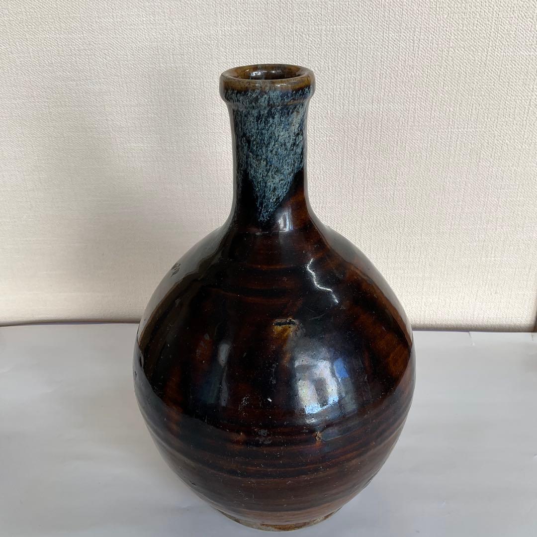 松代焼　褐釉白彩徳利　江戸時代後期〜明治時代頃