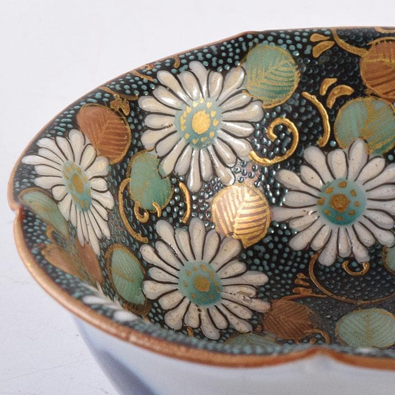 九谷焼　九谷錦盛堂　赤絵金彩　人物文　一對　青粒　花文　酒盃3客　V　R8183