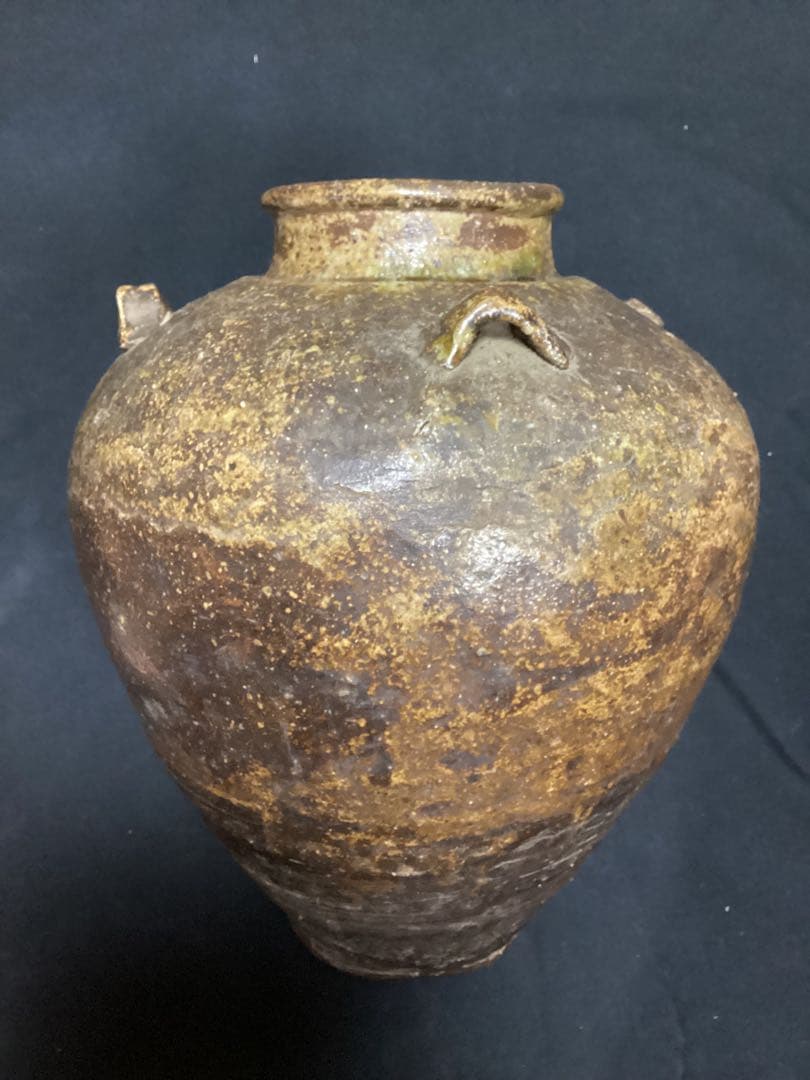 骨董古美術　古信楽四つ耳茶壺　江戸期古作　高さ約28cm