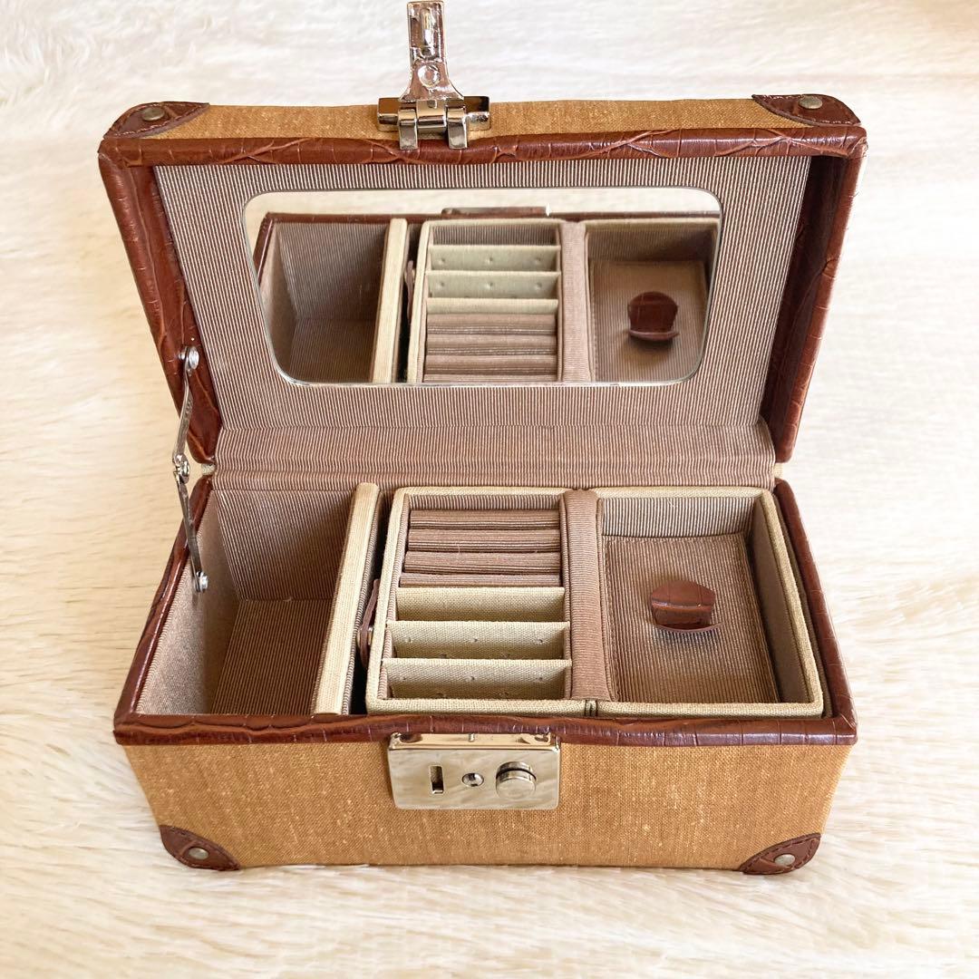 ジュエリー ボックス トランク　ミラー ケース　鍵付き　ヴィンテージ　小物入れ