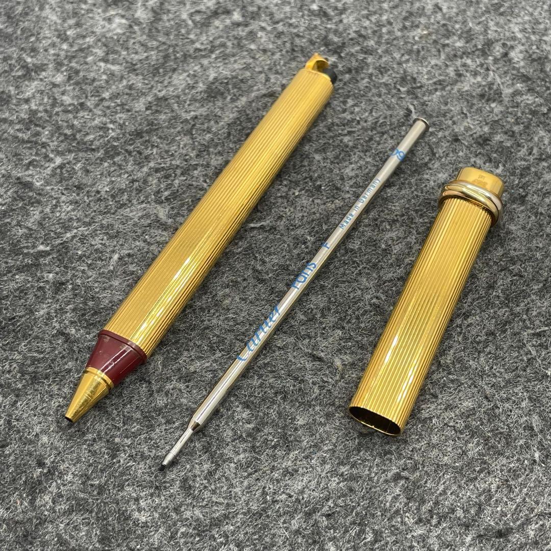 PE321□カルティエ トリニティ キャップ式ボールペン ストライプ ゴールド