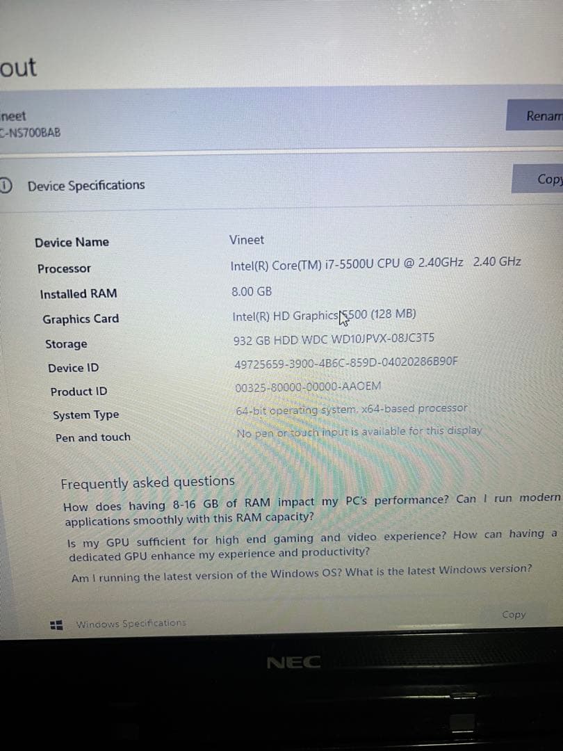 NEC LAVIE ノートPC