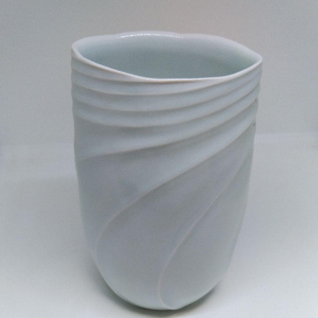 値下げ　樋口邦春　青白磁面取花入れ