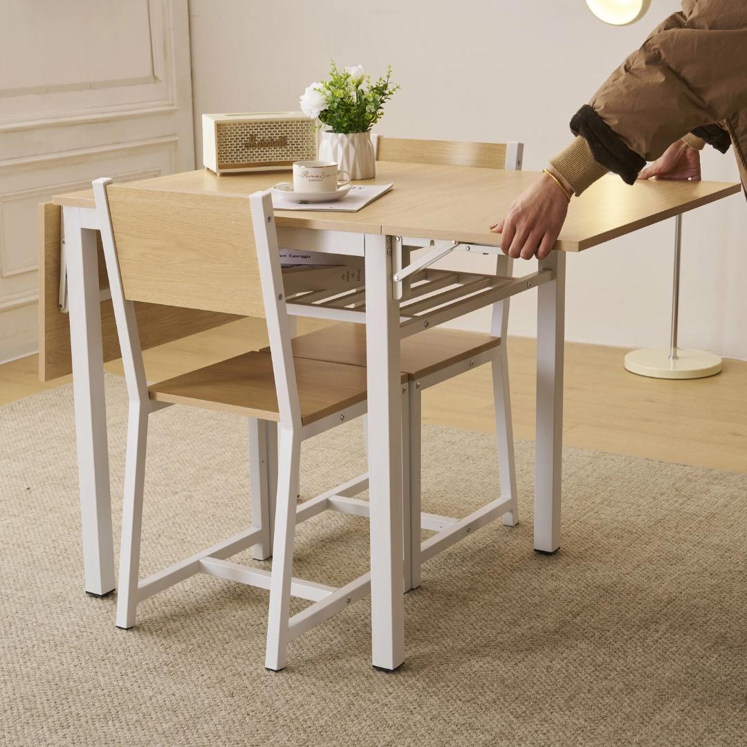 超人気！【ナチュラル】ダイニングセット 3点 2人掛け 伸縮ウッド