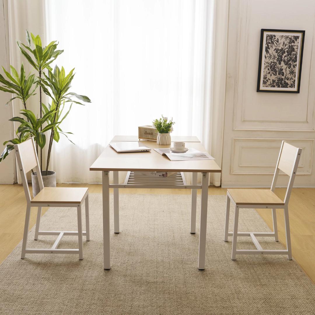 超人気！【ナチュラル】ダイニングセット 3点 2人掛け 伸縮ウッド