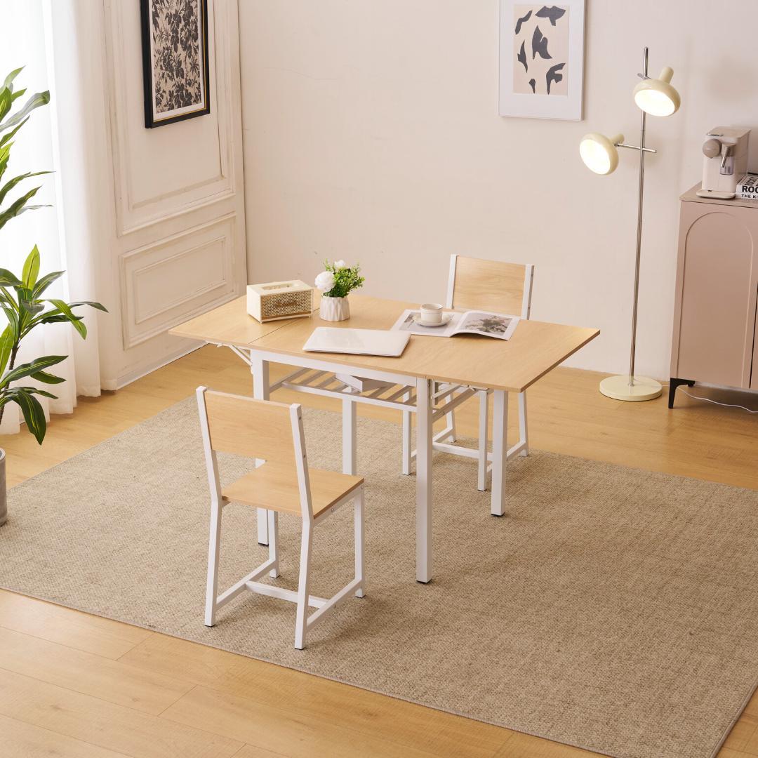 超人気！【ナチュラル】ダイニングセット 3点 2人掛け 伸縮ウッド