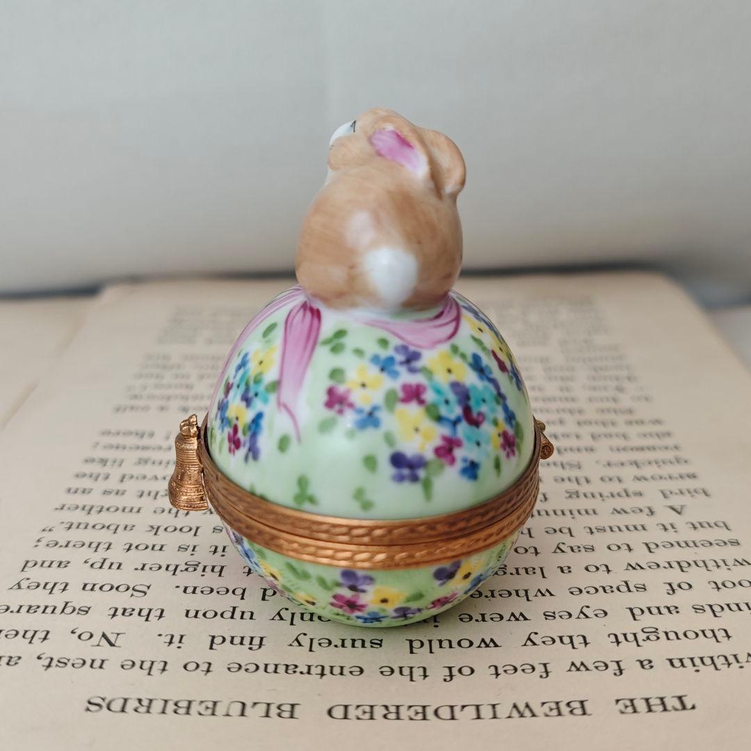 限定生産リモージュボックス　うさぎ　イースターエッグ兎　お花畑　フランス製小物入