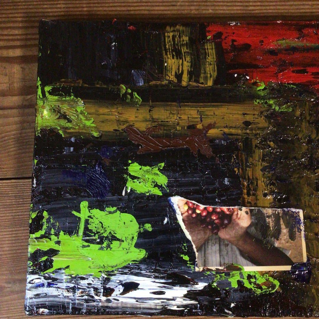 No4127 額装　作者不明　コラージュ画　油彩画　抽象画　現代アート　送料無料