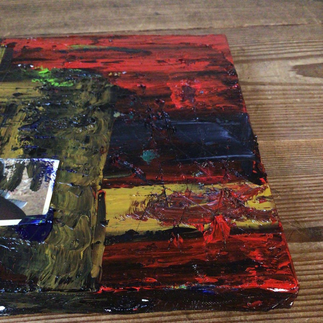 No4127 額装　作者不明　コラージュ画　油彩画　抽象画　現代アート　送料無料