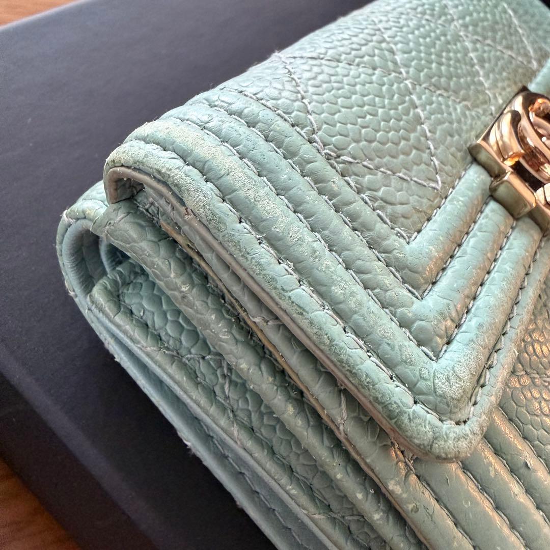 CHANEL ボーイシャネル 三つ折り財布 ミントグリーン