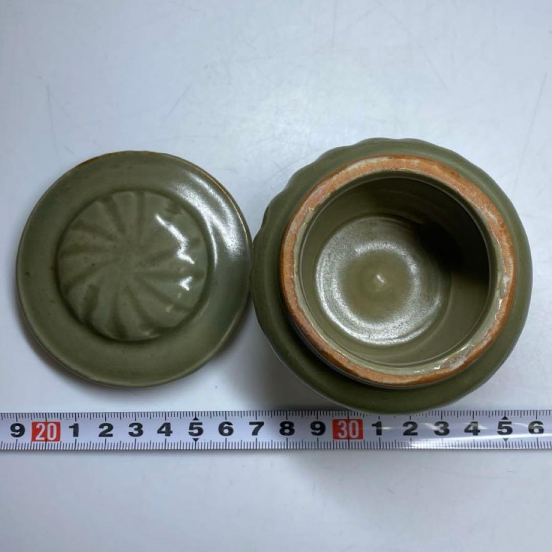 中国明時代 竜泉窯 蓋物 七官青磁 h7.3cm 東キ7-1129☆2F トヒト