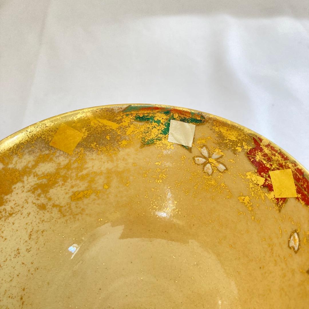 平井覚山　金箔立田川　茶碗