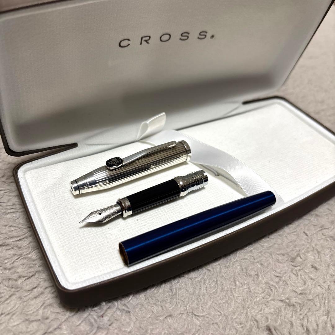 CROSS クロス シルバーカラー　ネイビー　万年筆 18Kペン先　希少