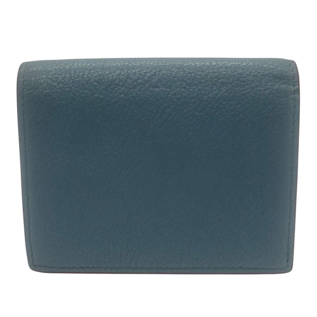 希少カラー miu miu マドラスラブ 二つ折り財布 ハート 水色×赤 レザー