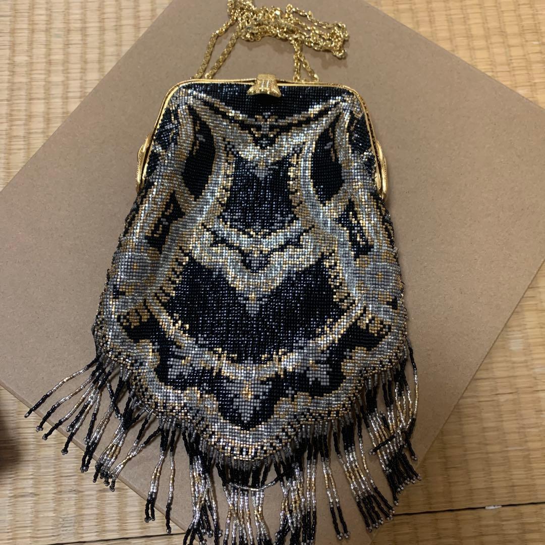 デリカビーズ　フリンジ　バッグ　ハンドメイド　シルバー