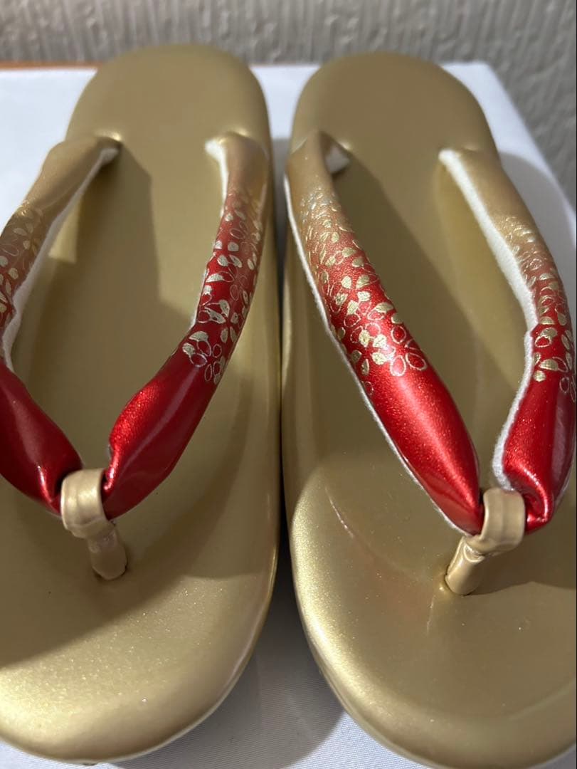 花柄ゴールド 草履バックセット　LL振袖　成人式　華やか