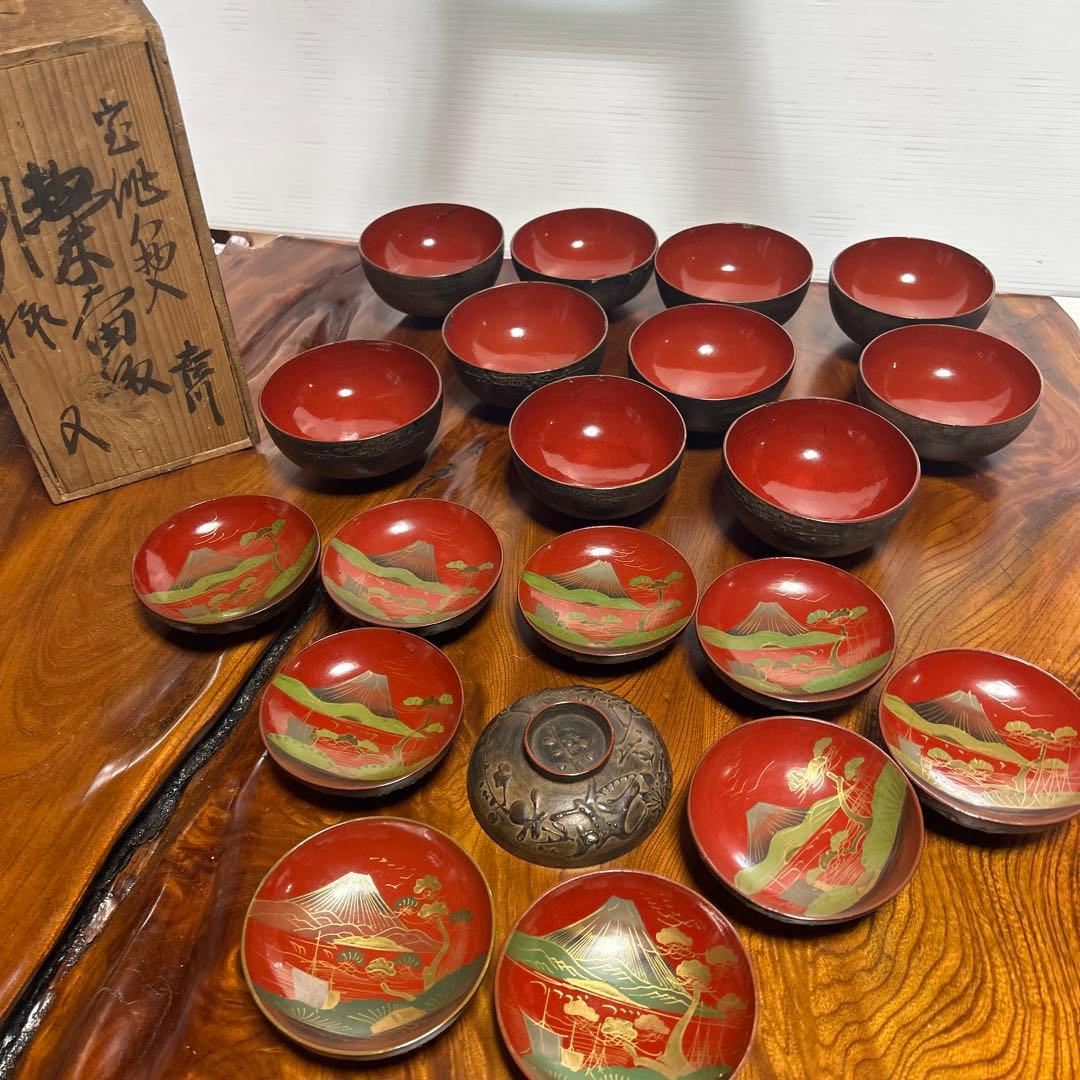 吸物椀　蓋付絵柄富士山10客