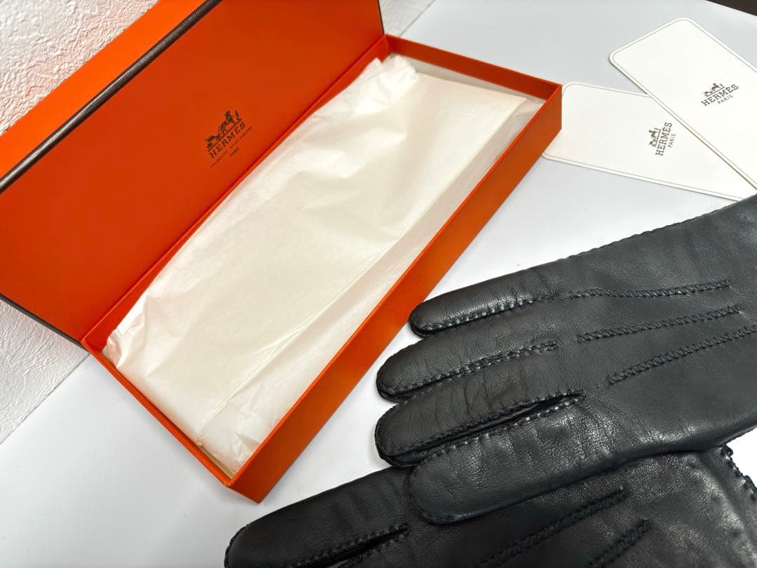 【美品】エルメス クルードセル手袋ブラック ラムレザーカシミア ¥177,100