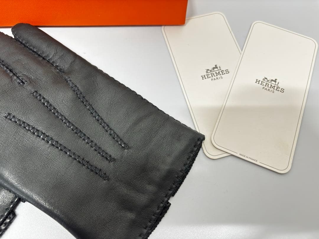 【美品】エルメス クルードセル手袋ブラック ラムレザーカシミア ¥177,100