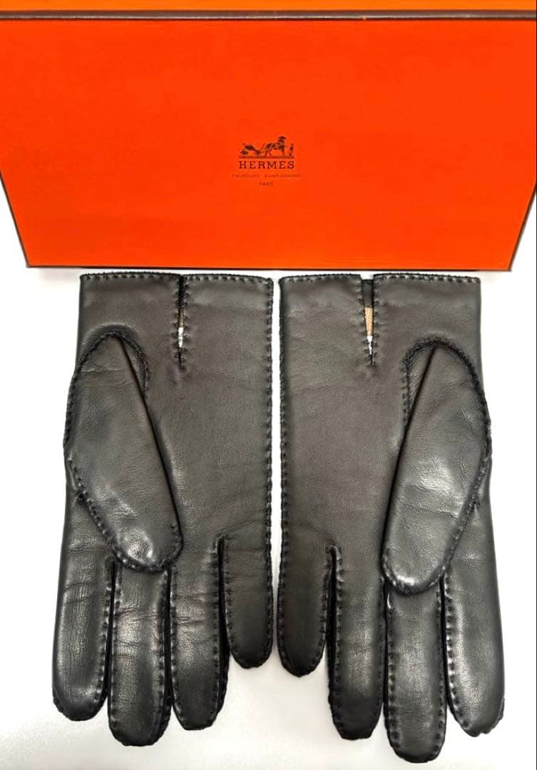 【美品】エルメス クルードセル手袋ブラック ラムレザーカシミア ¥177,100