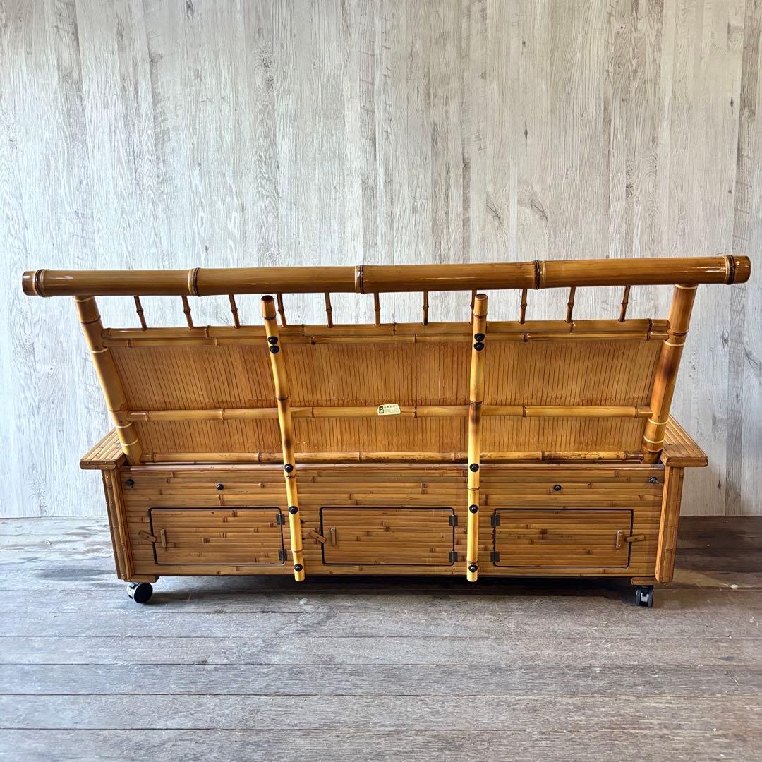 梅里竹芸 ソファ 竹製 健康椅子 長椅子 竹家具 キャスター付き 和風