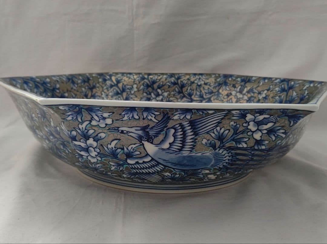 極上白金彩鳳凰文飾皿 46cm 藤井朱明 有田焼