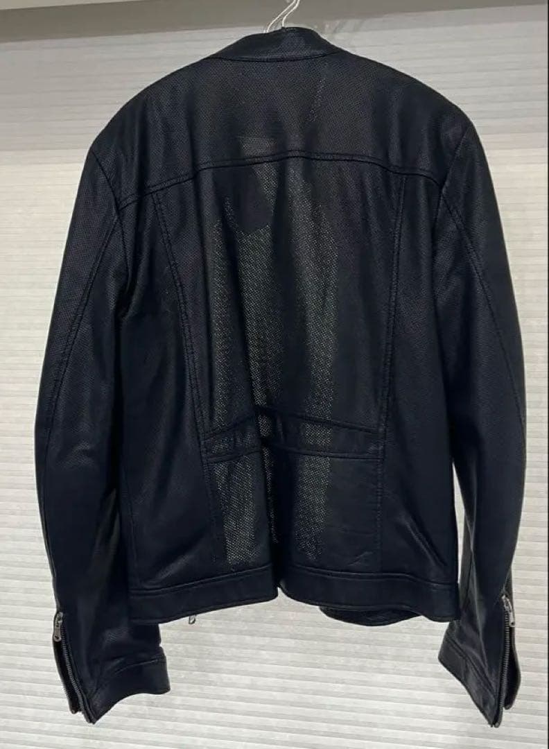 ネイビー　パンチングレザー シングルライダース　紺　48 L crops