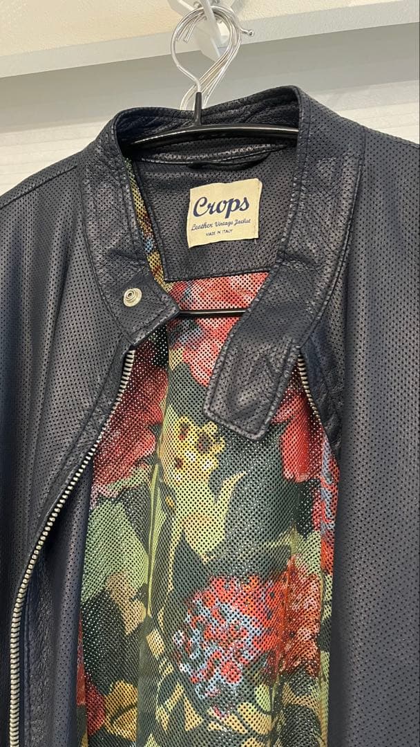 ネイビー　パンチングレザー シングルライダース　紺　48 L crops