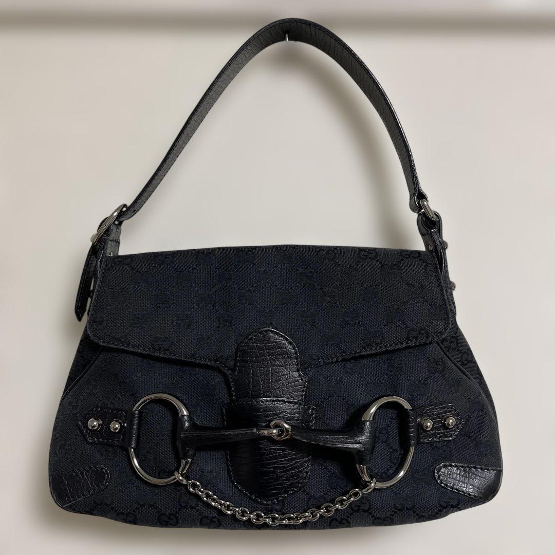 美品！GUCCI グッチワンショルダーハンドバッグ キャンバス　ホースビットレザ