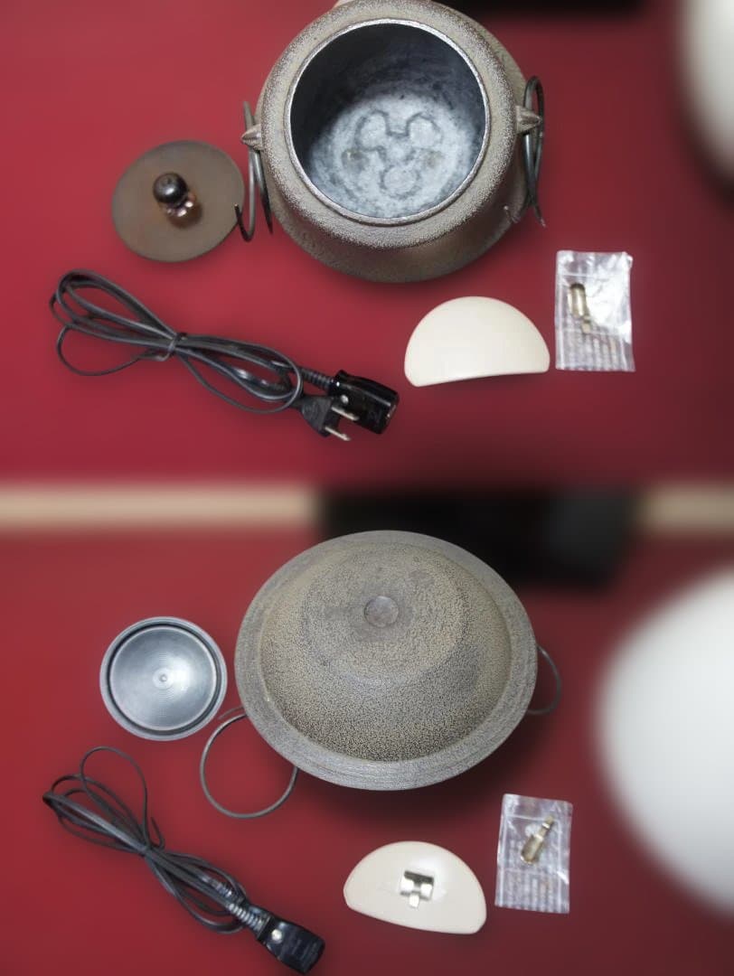 ☆ 野々田 しろ薩摩風炉(紅鉢型)電熱器 在銘富士釜 釜鐶他フルセット送料込み