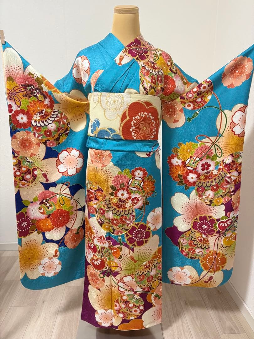 yui ⭐️可愛い！振袖フルセット　正絹振袖　成人式　水色系　最終価格です！